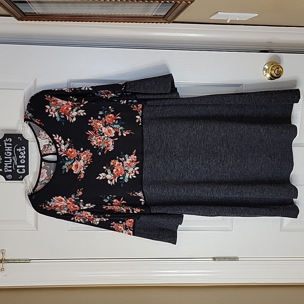 Cato XL Dress Black Gray Flora Pink Teal Green